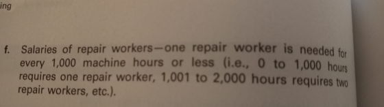 ing f. Salaries of repair workers-one repair worker is needed for every 1,000 machine hours or less i.e., 0 to 1,000 hours re