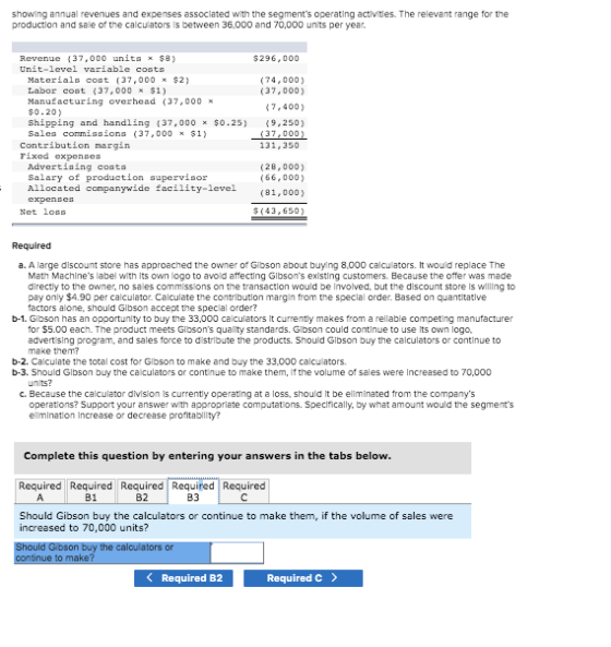 showing annual revenues and expenses associated with the segments operating actives. The relevant range for the production a