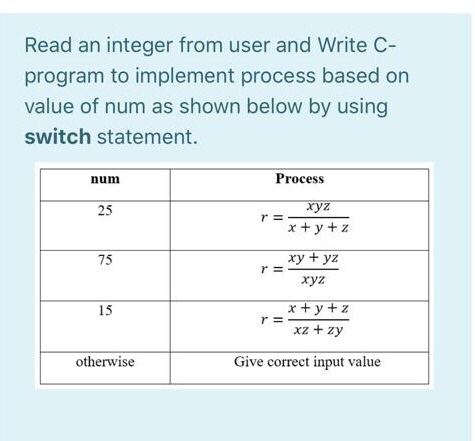 Read an integer from user and Write C- program to implement process based on value of num as shown below by using switch stat