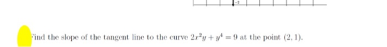 ind the slope of the tangent line to the curve 2.%y + y = 9 at the point (2.1).