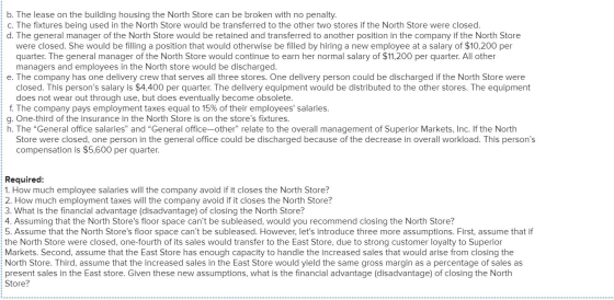 b. The lease on the building housing the North Store can be broken with no penalty. c. The fixtures being used in the North S