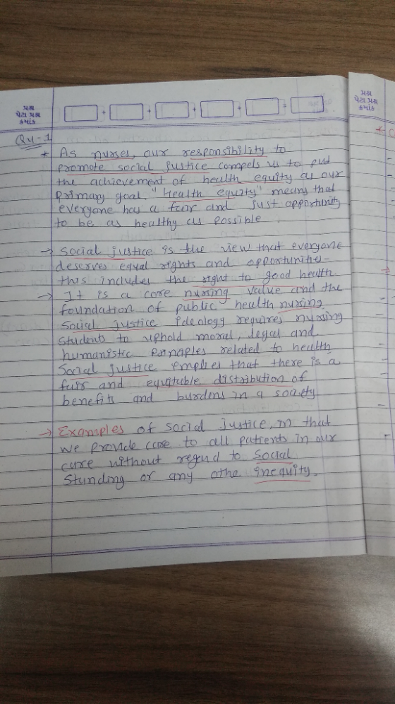 HSL ૧૨ા પ્રશ્ન 22L SL LES C -1 * As nurses, our responsibility to I promote social Pustice compels us to put the achievement