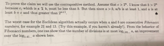 To prove the claim we will use the contrapositive method. Assume that c>2n. I know that b>2n because c, which is a % b, must