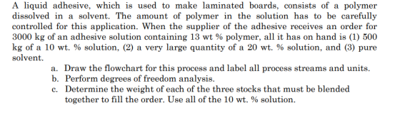 A liquid adhesive, which is used to make laminated boards, consists of a polymer dissolved in a solvent. The amount of polyme