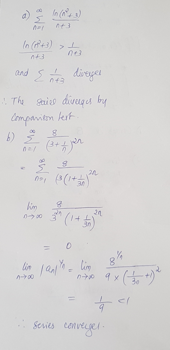 In 1973) 3 n=1 nt3 In +3) ㅗ ne3 nt3 and she diveger :. The series diverges by comparison tert s (3+1 jan 8 6) 07 8 an ni (3 (