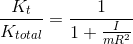 \frac{K_{t}}{K_{total}}=\frac{1}{1+\frac{I}{mR^{2}}}