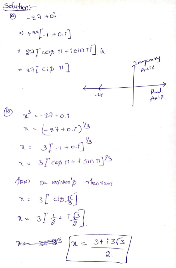 Solutions -97 +0.1 2) +201 -1 +0.1] 22 ICOD 11 + i sin t] a 1 27 I cip Imagerary Axix kt -2.7 Real Atix. x =-27+o.i n=t-37+0