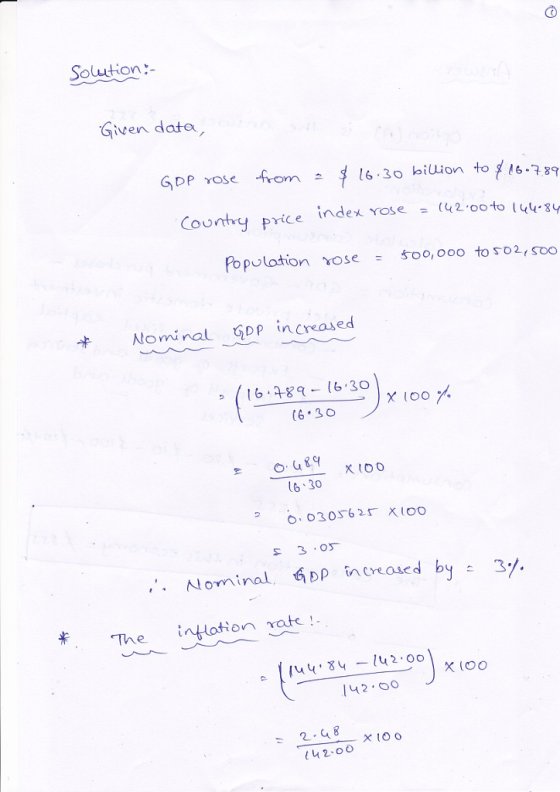 Solution: Given dato GDP yoSe rom 6.30 billion tog6 Cou rice index YOS e = (42.ooto l44.8y fopolation 50 o, ooo toso2,soo rose = Nominal GDP İncreased 6 30 6 30 Norn i nal GDP tn Creased b inlat on rate 2 oC
