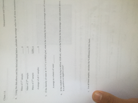 Using the data above and the third trial listed be