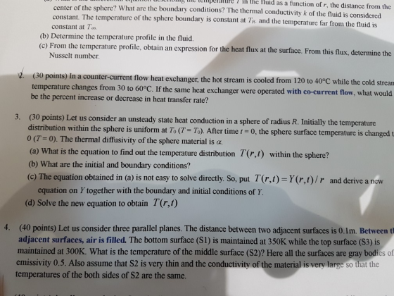 lelmperaturein the luid as a function of r, the distance from the descne t re? What are the boundary conditions? The thermal