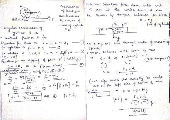 1. mars of cylendo sa Img Normal reaction Acceleration force from table will of block=a, not act at the centre since it can d