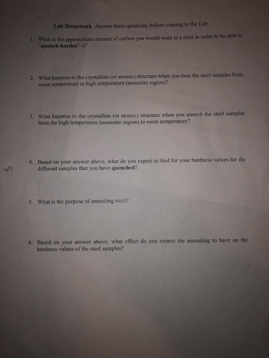 Lab Homework. Answer these questions before coming to the Lab. 1. What is the approximate amount of carbon you would want in