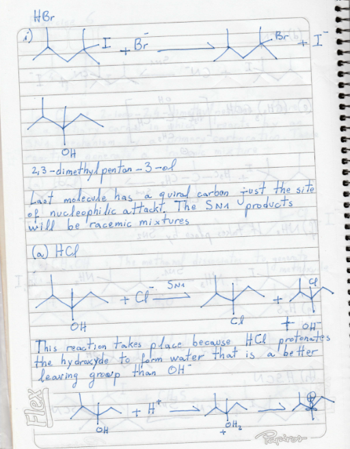 t Bro I 2,3-dimethylpentan-3-ol Last molecule has à quiral carbon of nucleophilic attackt The SNA will be racemic mixtures b