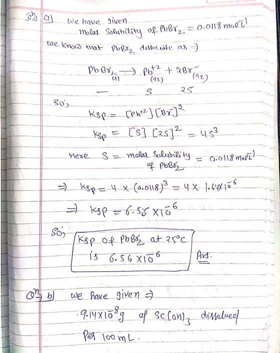 23 Q] We have given. 010118 moet! --Molar Solubility of Pber We know that pb pre democuale, as ) pb Bo, Pbt? + a Brindes (92)