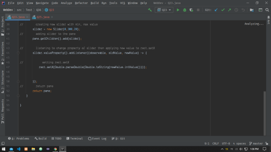 file Edit View Navigate Code Analyze Refactor Build Run Tools VCS Window Help WebDev - Q23.java WebDev src Test 036 C 023 023