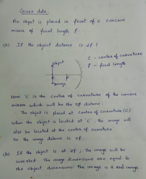 Given data concave An object is placed in front of a of focal length f. missos If the object distance is af ? C - center of c