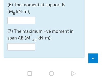 (6) The moment at support B (Mg KN-m); (7) The maximum +ve moment in span AB (M AB KN-m); < D