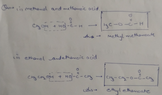 cu i methand and methanoic acid. 1 Cozon + Home ус - -С-н А) - methyl methanoate an ethanol andethenoic acid. с ч + Hol-c-cry