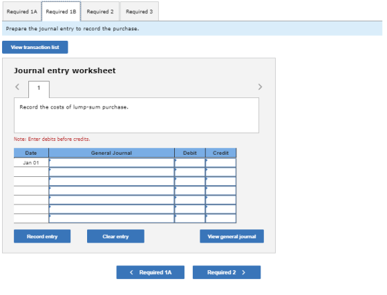 Required 1A Required 1B Required 2 Required 3 Prepare the journal entry to record the purchase. View transaction list Journal