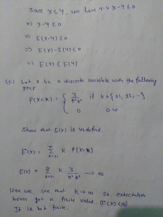 Sihte XY, we (c) Let x be a disce Vaiab le, with the followiA PMF e a fihite Value. (Ex) o
