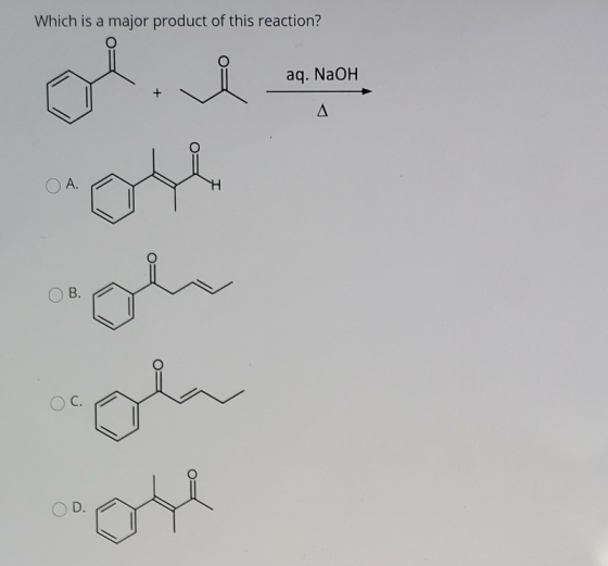 Which is a major product of this reaction? aq. NaOH A O A. H OB. C. D. OM