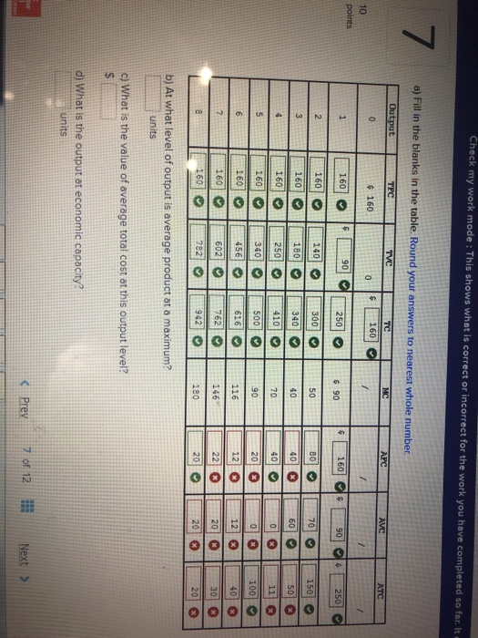 Check my work mode : This shows what is correct or incorrect for the work you have completed so far. It a) Fill in the blanks