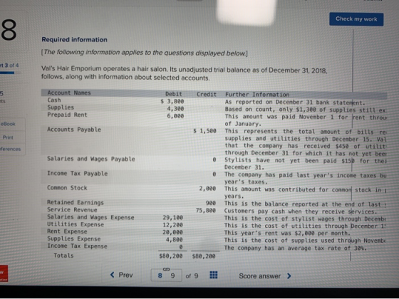 Check my work 00 Required information [The following information applies to the questions displayed below.) Vals Hair Empori
