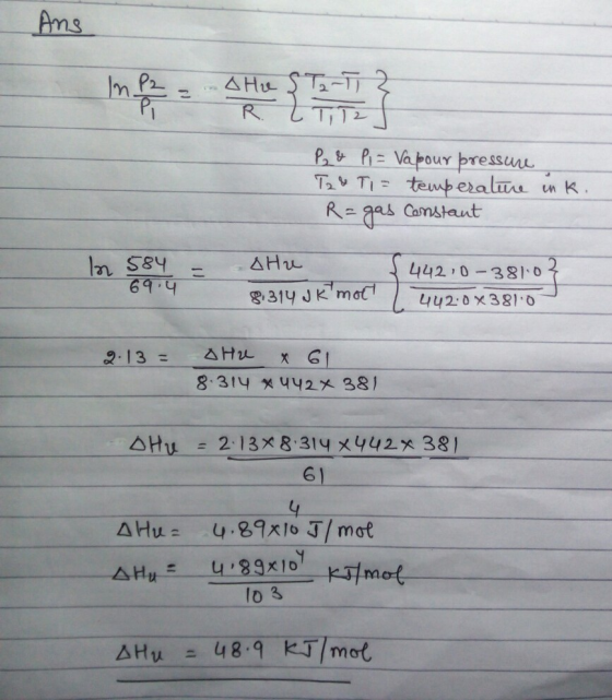 Ans ว่า ㄒㄧ 一 L42 0 3810 4y2:b x381 0 69, 니 △Hu = 213×8.314乂442x381 61 lo 3