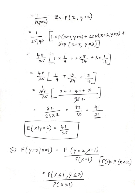 aplyez) Ex-P(x, y=2) = 1 25/48 | x PCX=JY-2) + 2x P(x-2y =)) * 3XP (2-3, y =3)] + 2xS + 3x [* * +239 + 3x +] [ Tue 2] te 24