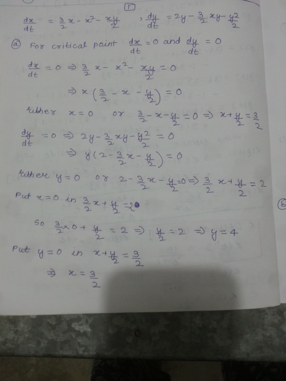 dx dt dt - S T - - 뽄 =285를 왕복 For critical point dae = 0 and dy a dt dt dx - 4 0 dt Either O 00 3 dy dt Either 를 를 자율 =0여 대용