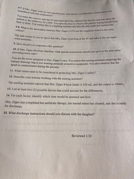 # 7. If Mrs. Zippo were on oral cipro considered with this medication? You enter the room to start the oral ciprofloxacin wha