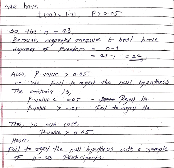 we have tras) = 1:71: Dy0.05 so the Because . degrees n =23 repeated measure to test have of freedom = -1 . = 23-1.522, the n