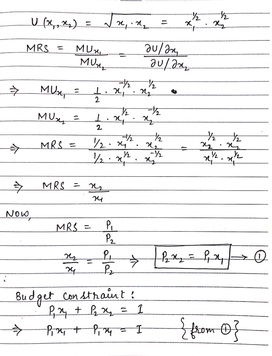 U (2, 4) = Ja, na = x MRS = MUX au/2 MUN au da, * MUM = t. x. - U = 1 . x . Y MRS = 12.*? 12 ry ra Yo 7 px 7 MRS = Now, - MRS