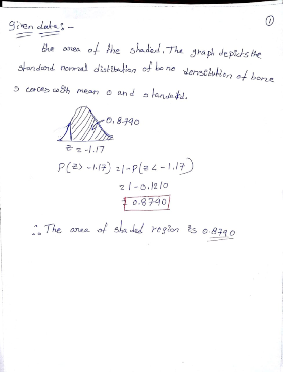 given duta the orea。f the skied . The grap, depts he skenderć normal disthten of he oof bone s cer ces 08h mean and Ian data. 0, 8-190 z 1 -0.12 lo to-87901 . The anea o sha eeion s 0.84