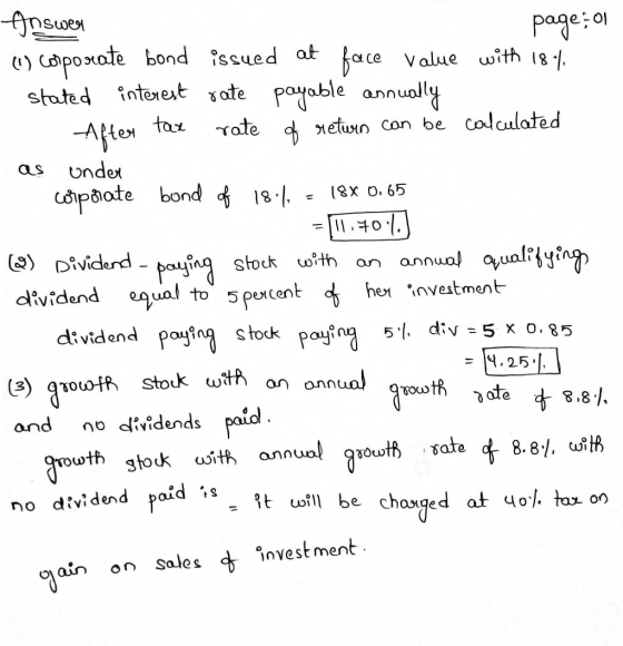 After tax as 18X 0.65 Answer page: 0 (1) Corporate bond issued at face value with 18 . stated interest rate payable annually