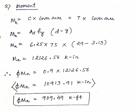 27 Moment cx lever aum IX Cerer am Mr My Asty (day) Go45x75 x (9- 3.13) Mr = Mn = 12126.56 k-in 0.9 x 12126,56 *. $ Min 6mm 1