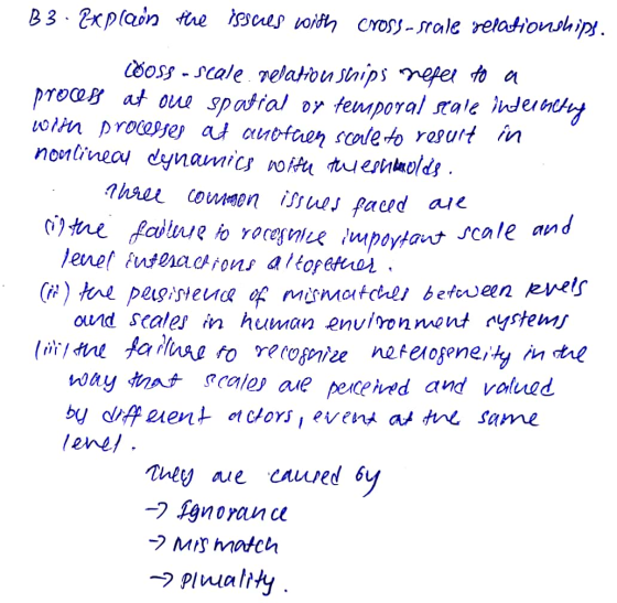 B3 · Explain the issues with cross-scale relationships. and hice important scale COOSS - scale. relationships refer to a proc