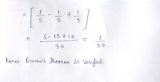 - + Nl- -بیا 5 2 6- 15 +10 30 3o hence Greens theorem is Verified.