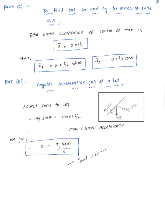 Patt (a) To find out at and a terms of Land otal linea acceeration of centre of man i then, Part (b) Acceleration (a) of a ba