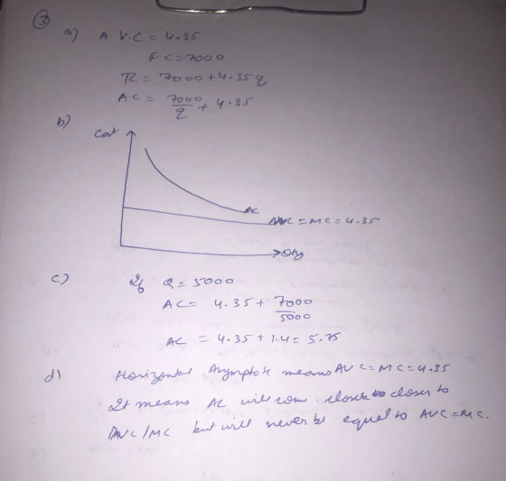 (30) a Arc=4.35 Fe=woo R = 7ooo+4.35q AC = 7000 4.35 b) cast 1 Aloe Mc=4. 35 oty Q 3000 AC= 4.35+ 7000 Jooo AC = 4.35+1.425.7
