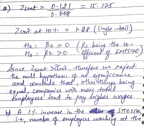 a) Zstat = 0.121 0-12L 15-125 Oo oog (single-tail) ( 82 being the co- EMPSIZE 8220 cire ere Zout at 104 |- 28 € Ho: B2 zo Ha