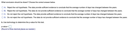 What conclusion should be drawn? Choose the correct answer below. A. Reject the null hypothesis. The data provide sufficient