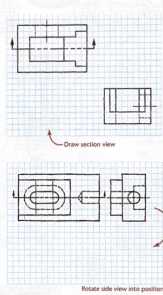 Draw section view Rotate side view into position