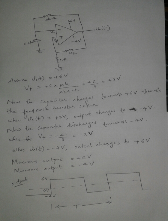 wm loks t6V lolt) o.1 FT -4V Amm lok Zlok Assume lott) = +6v Vr = +6x lok = +6 = + 3 v loktiok Now the Capacitor charges towa