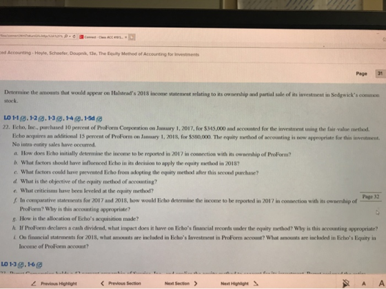 ew/cennecthatuma htpsANS D.d Connect Cle ACC 40S ced Accounting - Hoyle, Schaefer, Doupnik, 13e, The Equity Method of Account