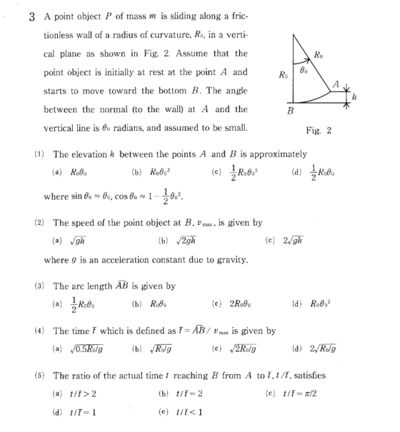 3 A point object P of mass m is sliding along a fric- tionless wall of a radius of curvature, Ro, in a verti- cal plane as sh