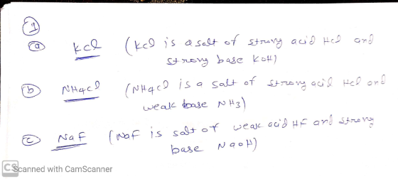 -- € kel NH4Cl (kel is a salt of strong acid Hed and a strong base Kot) INHA CO is a salt of strong acil kel and weak base NH