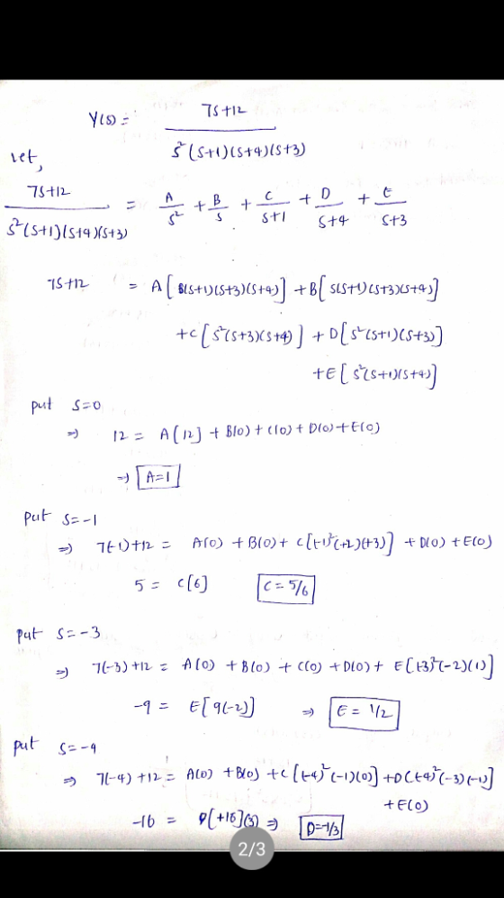 75 +12 YO! Ś (5+015+4)(8+3) het, - = $15+1)(519)5+3) 75+12 A + B +sti 5+4 st3 15+12 This > A[ sis+vis+3)(s+a)] +B[ sus+)(st33