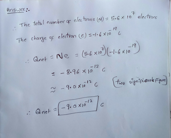 Answer The tohal numiber ee).6 o ecos The charge of electvon (e) iO electrons 1) เจ้ -l2 8.96 x lo