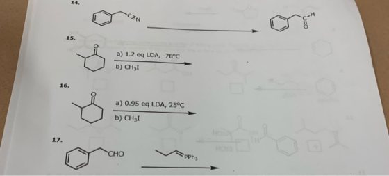 a) 1.2 eq LDA, -78°C b) CH31 a) 0.95 eq LDA, 25°C b) CH31 pphs